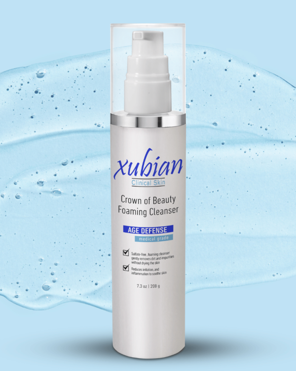 a photo showing a bottle of Xubian wellness and acne treatment center's clinically proven, smoothing foaming cleanser - facial wash
