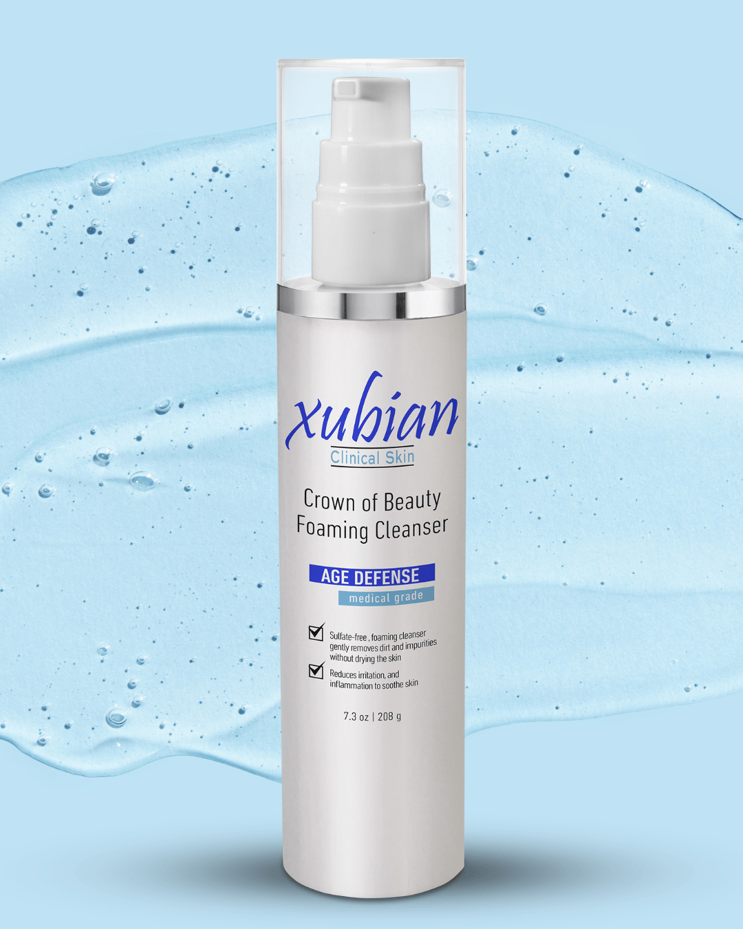 a photo showing a bottle of Xubian wellness and acne treatment center's clinically proven, smoothing foaming cleanser - facial wash