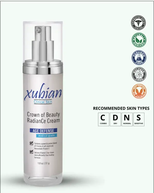 Photo of a skincare product from Xubian Acne clinic showing Radiance creme, anti-aging treatment for dry skin