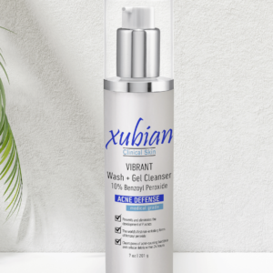 a photo showing a bottle of Xubian wellness and acne treatment center's clinically proven, non-irritating gel acne cleanser - facial wash