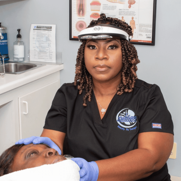 your skin nurse giving aging management and corrective skincare treatment assessment